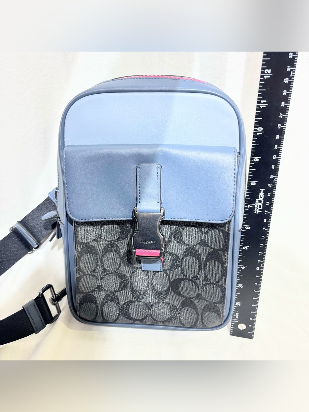 Coach Track Pack In Colorblock Signature Canvas C8126 Charcoal Denim Blue Pink - Picture 15 of 16